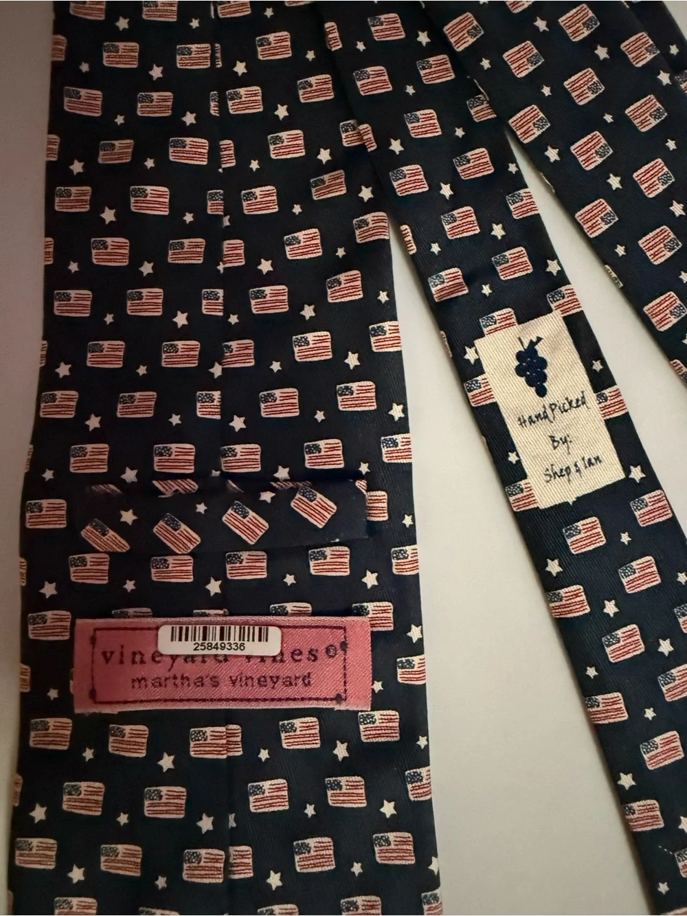 Vineyard Vines Navy Silk Tie with Red and White Flag Motif